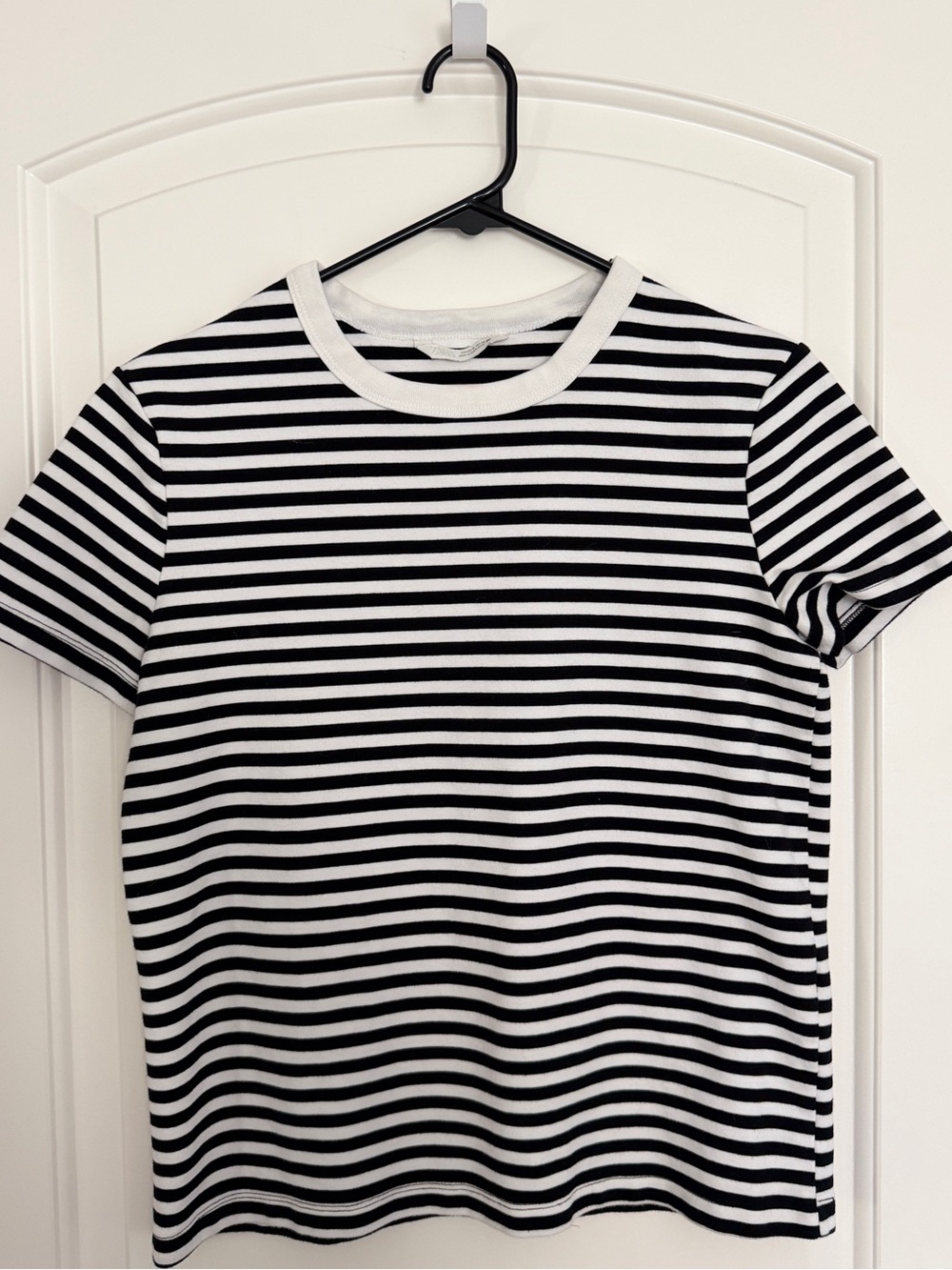 Zara Black and White Striped Short Sleeve Crew Tee